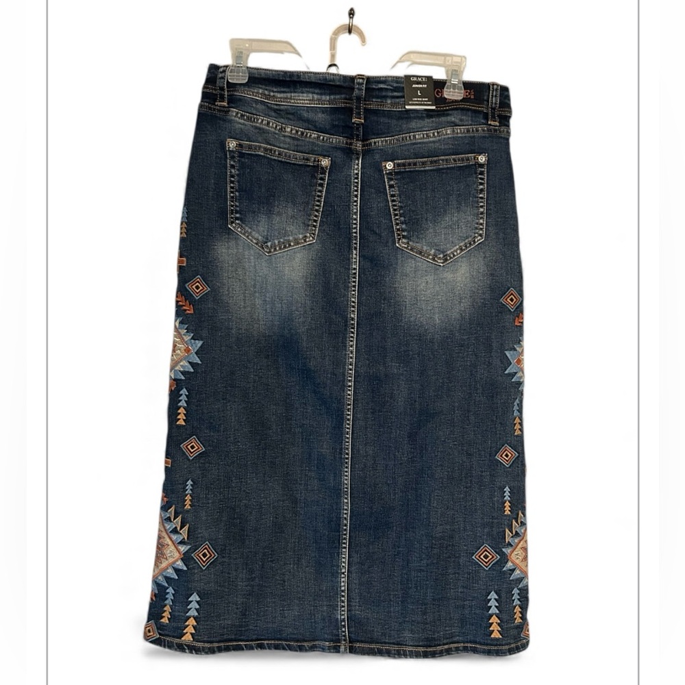 Grace Dark Blue Embellished Denim Skirt L - Picture 2 of 6